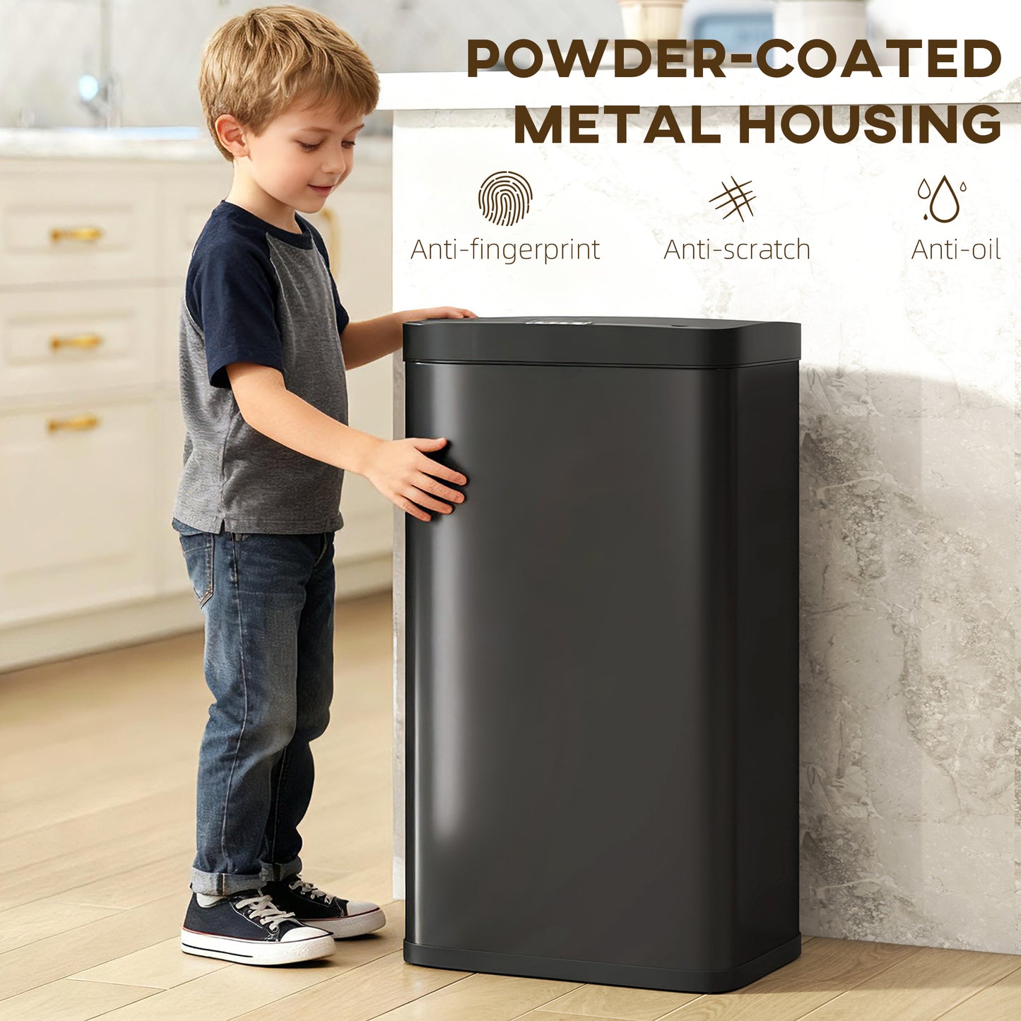 45L Sensor Bin, Metal Kitchen Bin with Automatic Close, Black