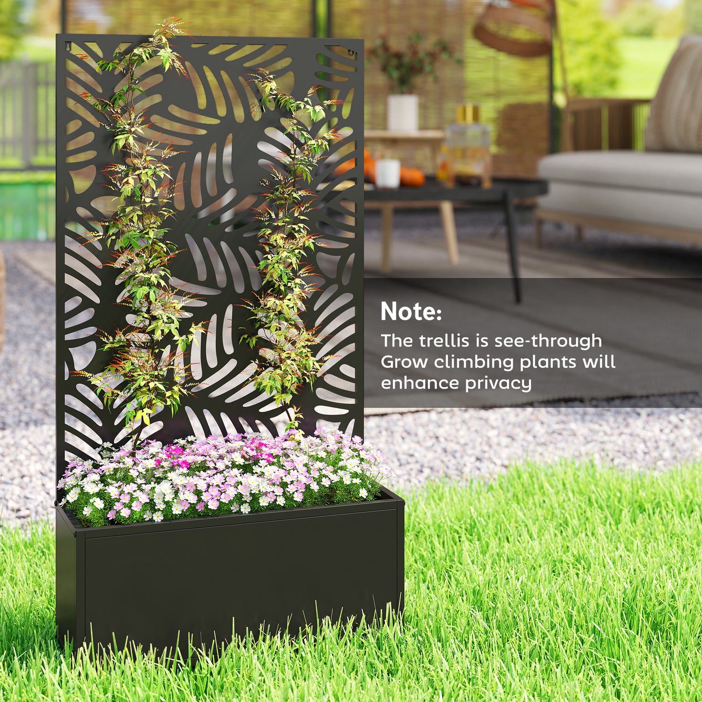 Metal Raised Garden Bed with Trellis, Outdoor Elevated Planter Box