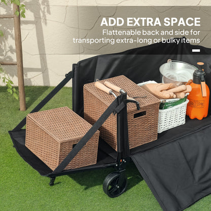 Folding Trolley on Wheels, Garden Cart with Openable Sides, Black
