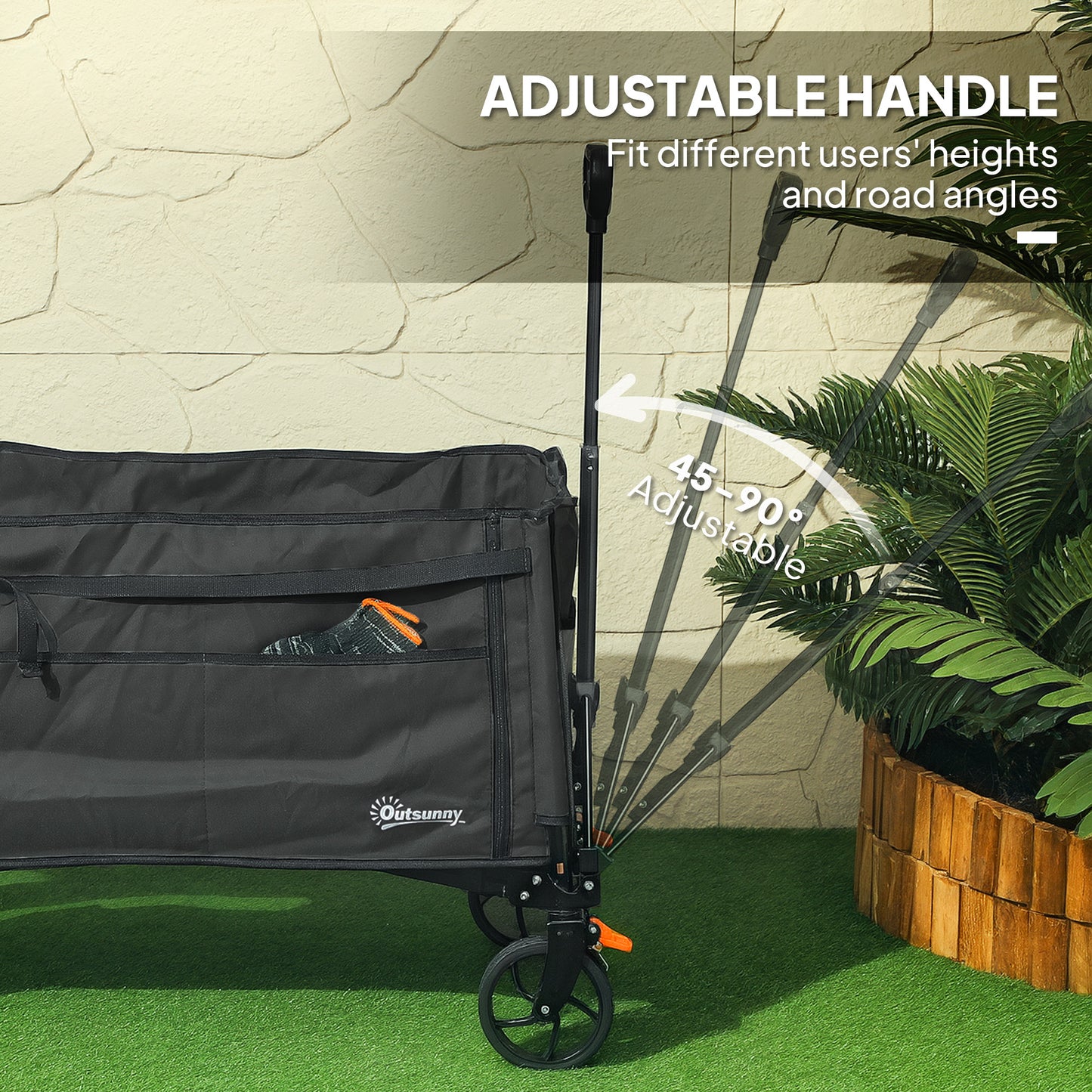 Folding Trolley on Wheels, Garden Cart with Openable Sides, Black