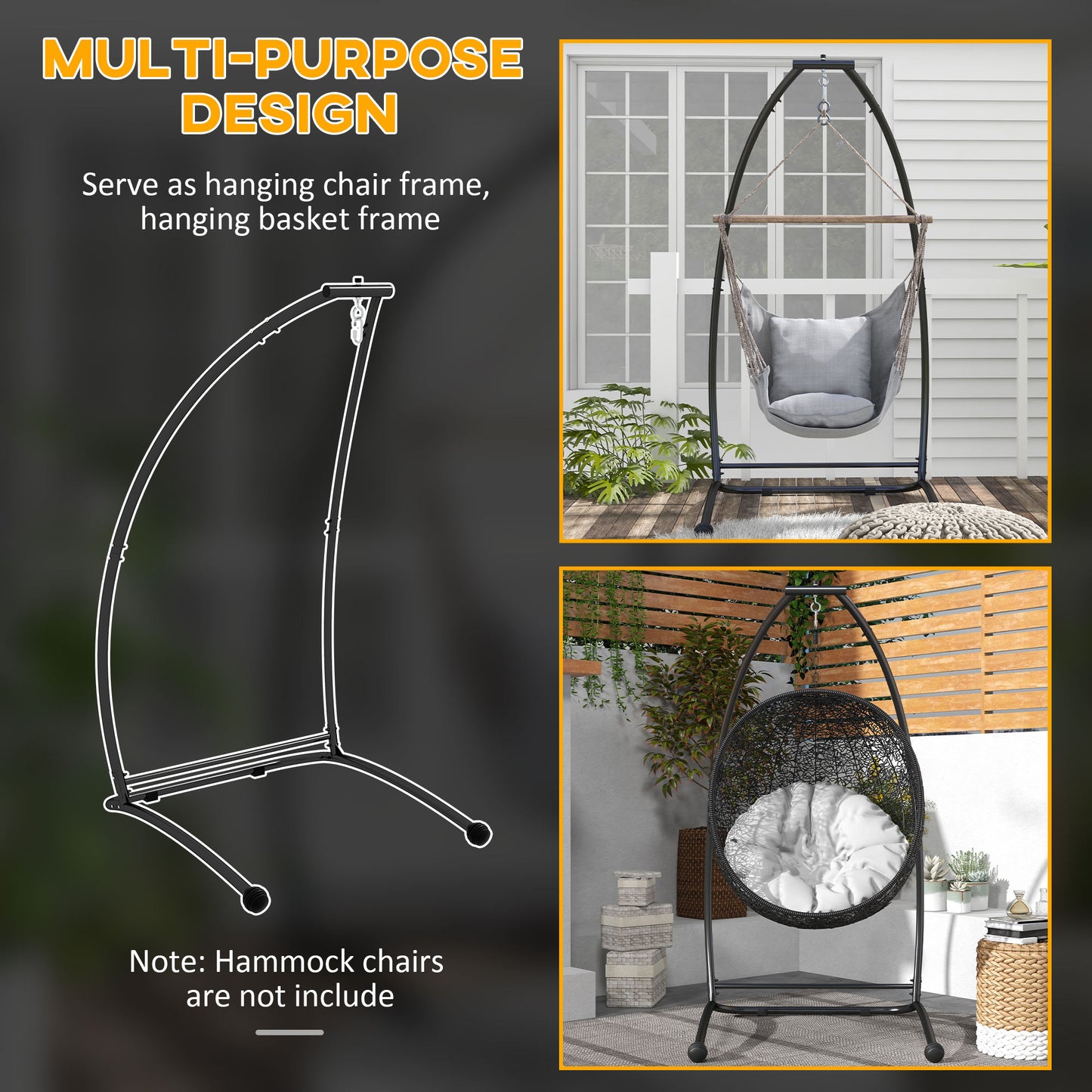 Hammock Chair Stand, C Shape Hanging Heavy Duty Metal Frame Hammock Stand for Hanging Hammock Air Porch Swing Chair, Black