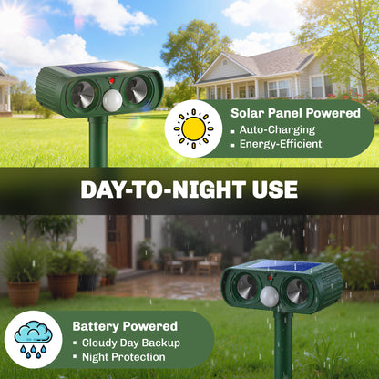Cat Repellent for Gardens UK, Solar Ultrasonic Fox Cat Deterrent for Gardens UK, PIR Motion Sensor 110°, IPX4 Waterproof Animal Repeller Scarer for Squirrels, Dogs, Moles, Birds