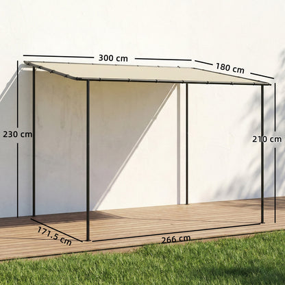 3 x 2 m Lean to Garden Pergola, Metal Frame Gazebo Pergola, Cream