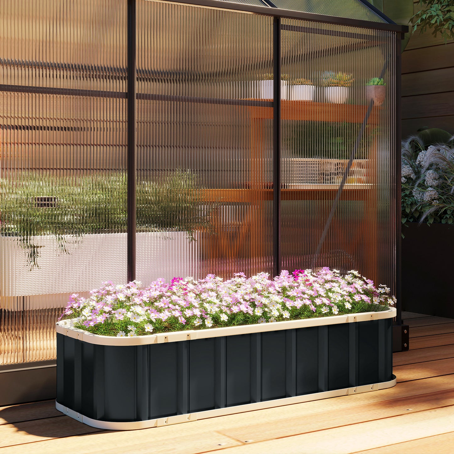 Galvanised Raised Garden Bed with Gloves, Dark Grey