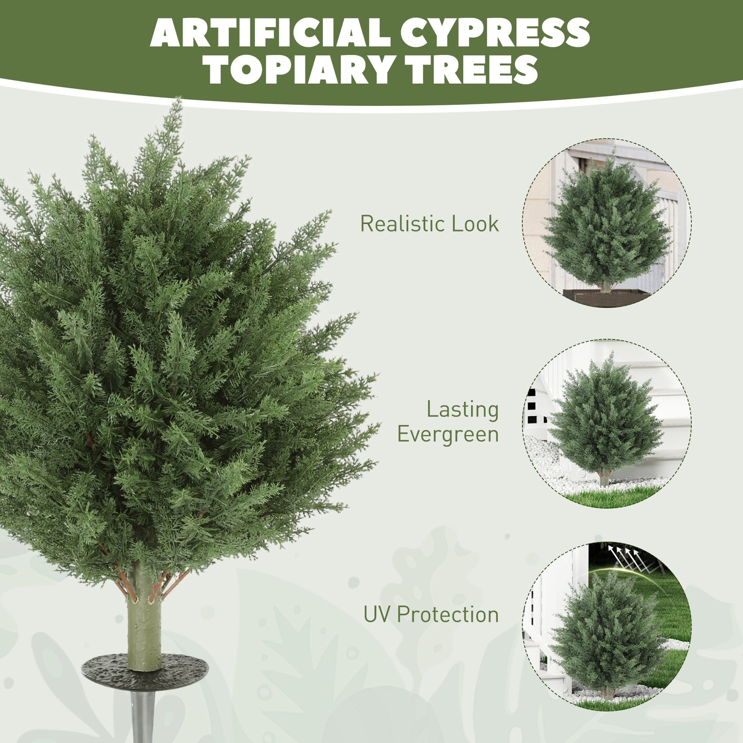 60 cm Artificial Cypress Tree with Ground Stake, Set of 2, Green