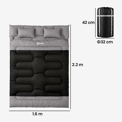 Double Sleeping Bag with 2 Pillows, 220 x 160cm Sleeping Bag Grey