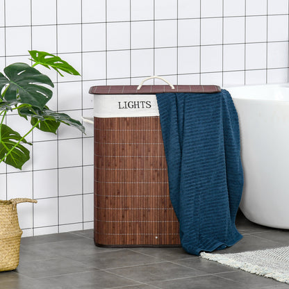 2 Section Collapsible Laundry Hamper Lid Removable Lining, Brown
