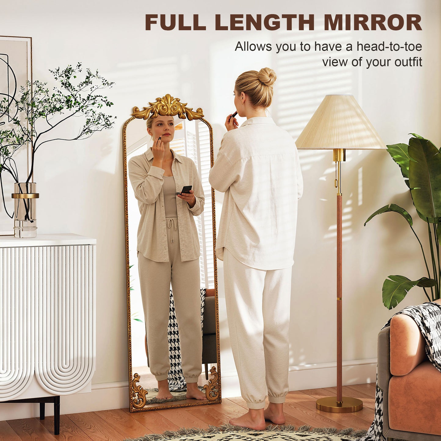 50 x 160 cm Full Length Mirror with Metal Frame, Gold Tone