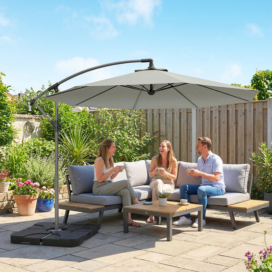 3(m) Banana Parasol Cantilever Umbrella Garden w/ Base Weights - Light Grey