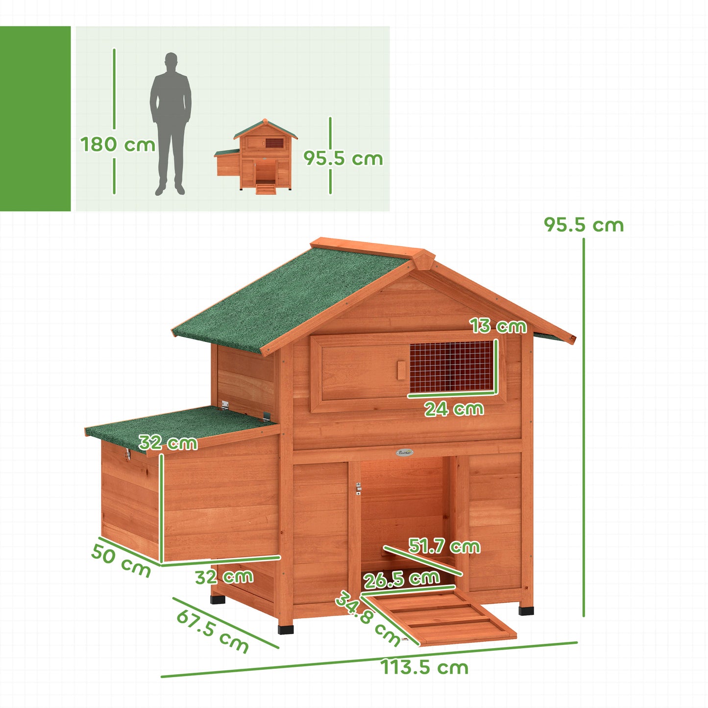 Chicken Coop, Wooden Hen House with Nesting Box, Pull-Out Tray