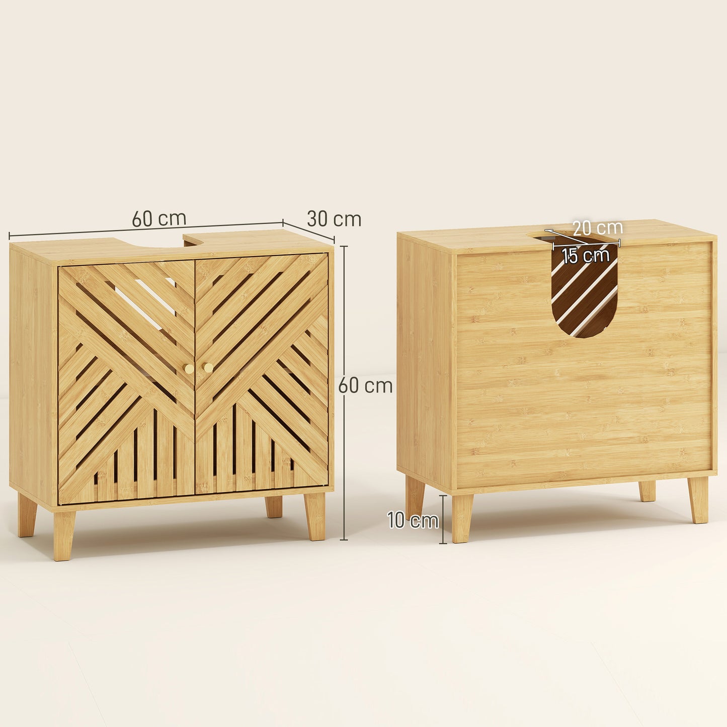 Bamboo Bathroom Under Sink Cabinet with Adjustable Shelf, Natural