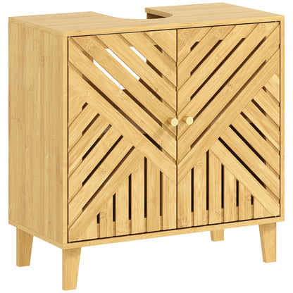 Bamboo Bathroom Under Sink Cabinet with Adjustable Shelf, Natural