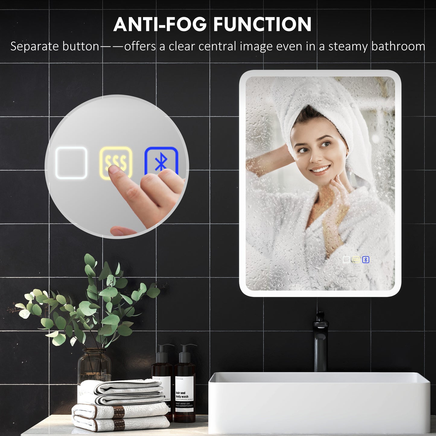 500 x 700 mm Bluetooth Bathroom Mirror with LED Lights Wall Mounted