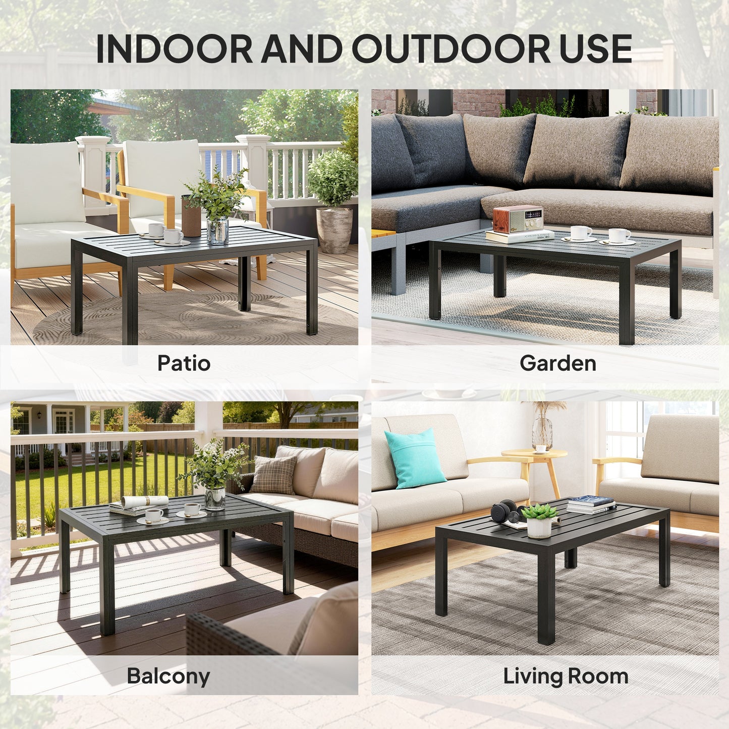 Outdoor Side Table Garden Table with Steel Frame and Slat Top Grey Wood