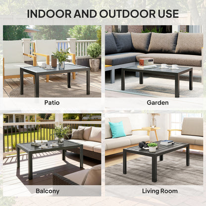 Outdoor Side Table Garden Table with Steel Frame and Slat Top Grey Wood
