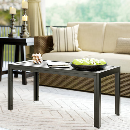 Outdoor Side Table Garden Table with Steel Frame and Slat Top Grey Wood