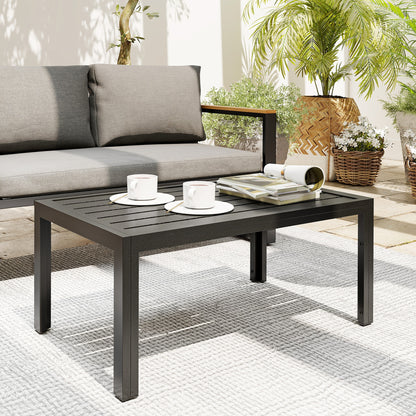 Outdoor Side Table Garden Table with Steel Frame and Slat Top Grey Wood