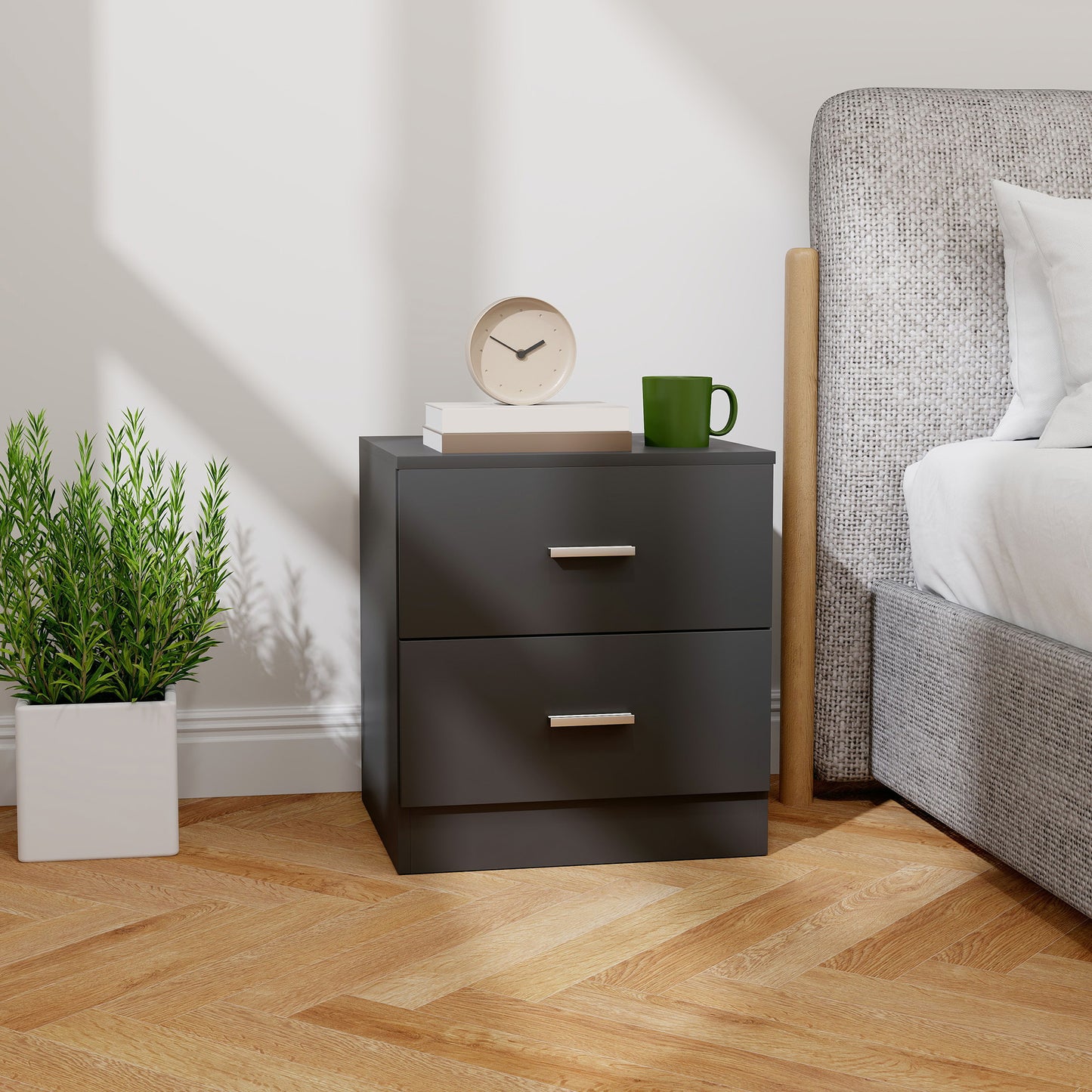 Bedside Table, Nightstand with 2 Drawers, Modern Side Table, Black