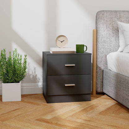 Bedside Table, Nightstand with 2 Drawers, Modern Side Table, Black