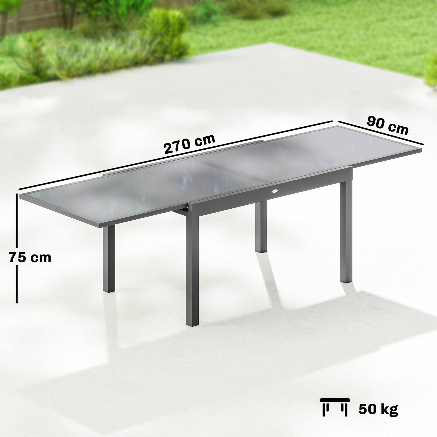 Aluminium Extending Garden Table, Glass Top Dining Table, Grey
