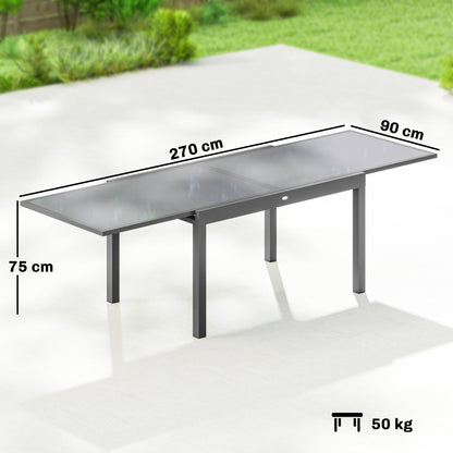 Aluminium Extending Garden Table, Glass Top Dining Table, Grey