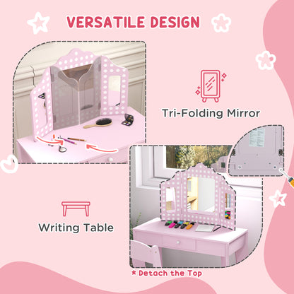 Kids Dressing Table Set Make up w/ Stool, Drawer, for Playroom