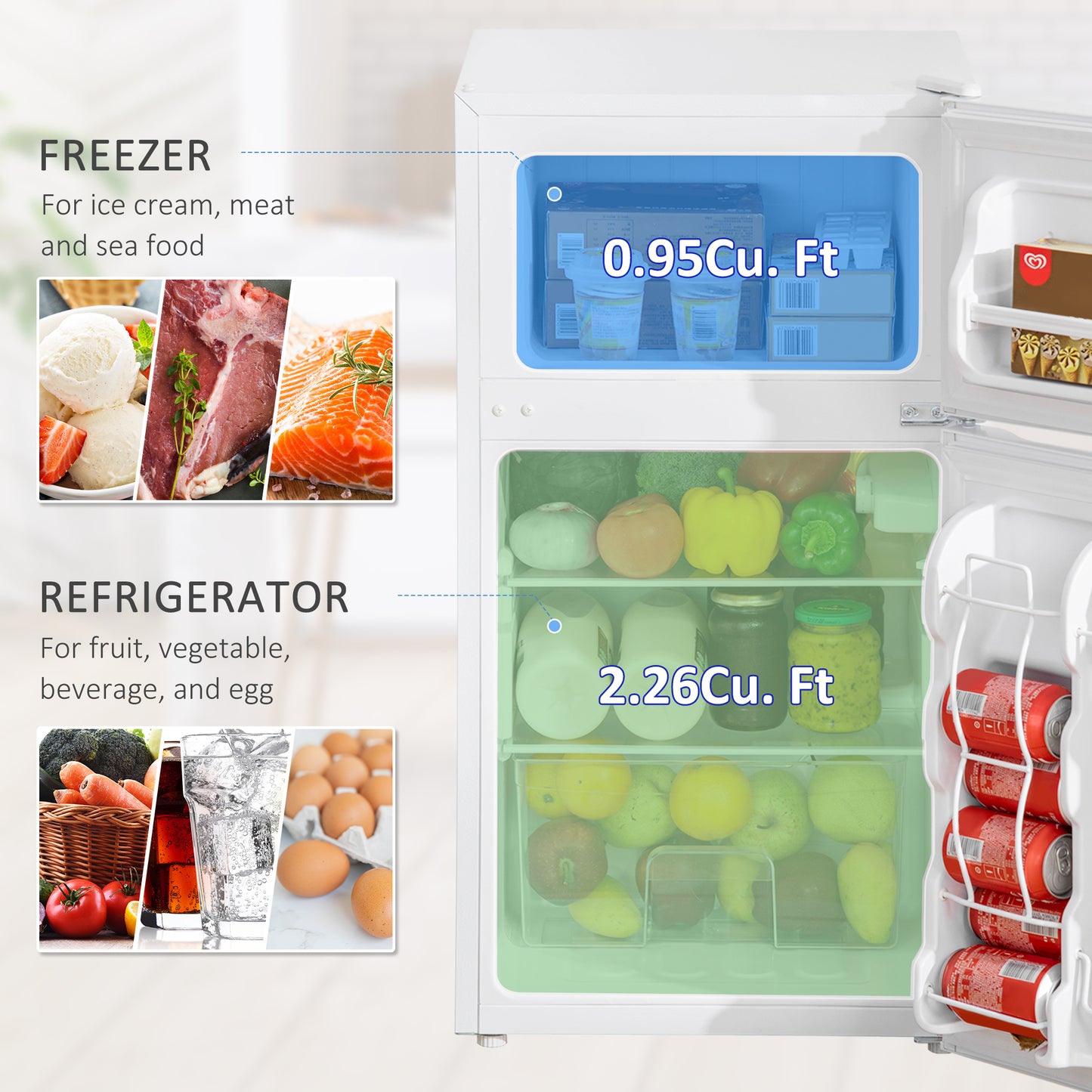 88L Small Fridge Freezer with 5-Setting Thermostat, Inner Light