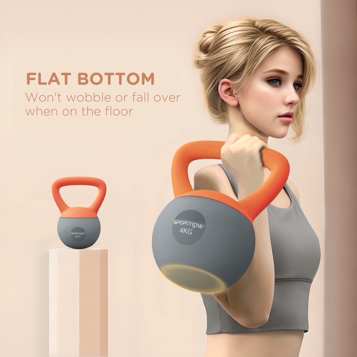 4KG Kettlebell with Soft Body and Non-Slip Handle, Orange and Grey