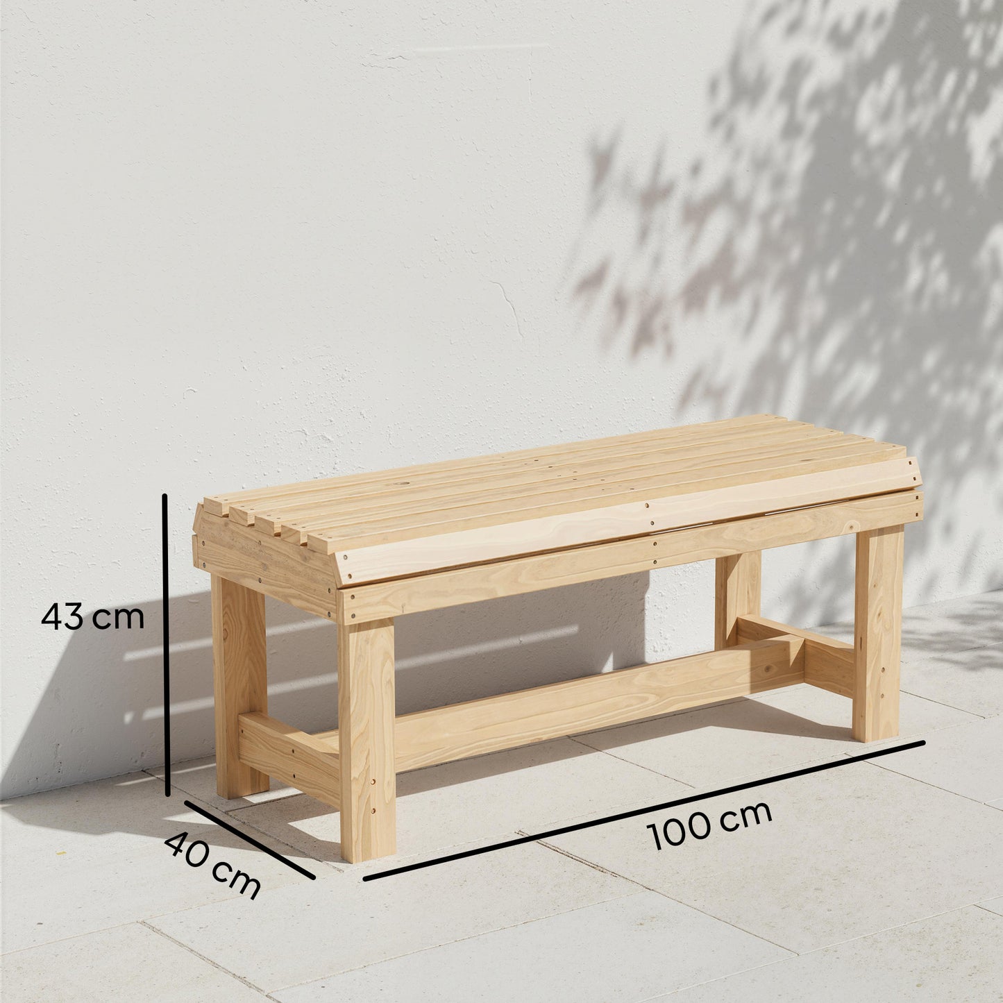 Wooden Garden Bench, 2 Seater Slatted Outdoor Bench, Natural Wood
