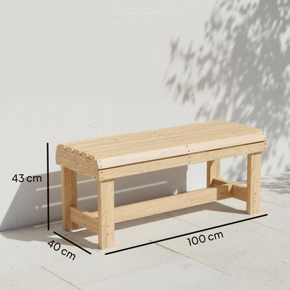Wooden Garden Bench, 2 Seater Slatted Outdoor Bench, Natural Wood