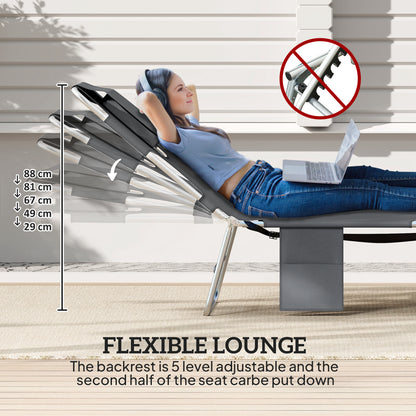 2 Sun Loungers with Reading Hole, Folding Garden Lounger, Dark Grey