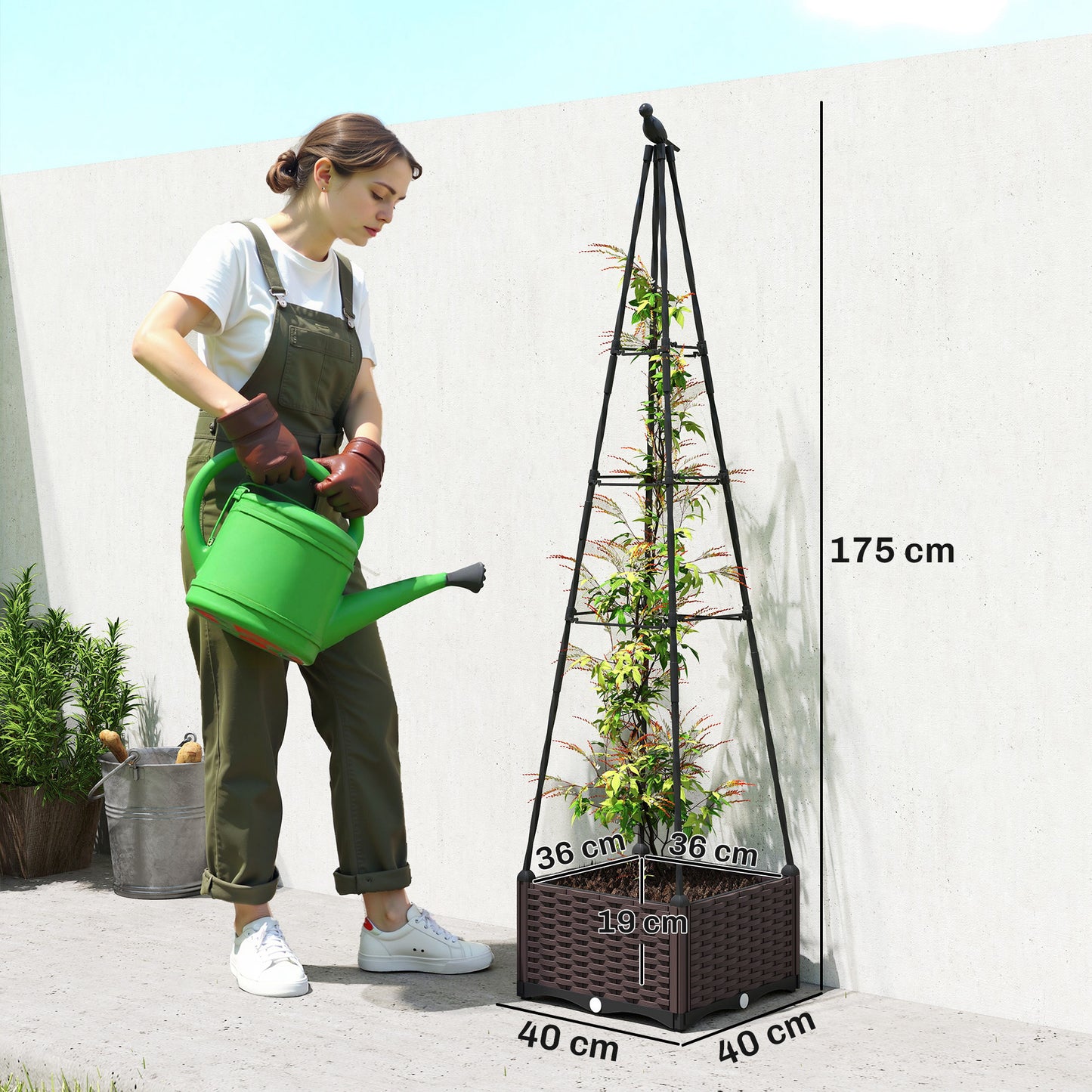 Raised Garden Bed Planter Box with Trellis and Self Watering