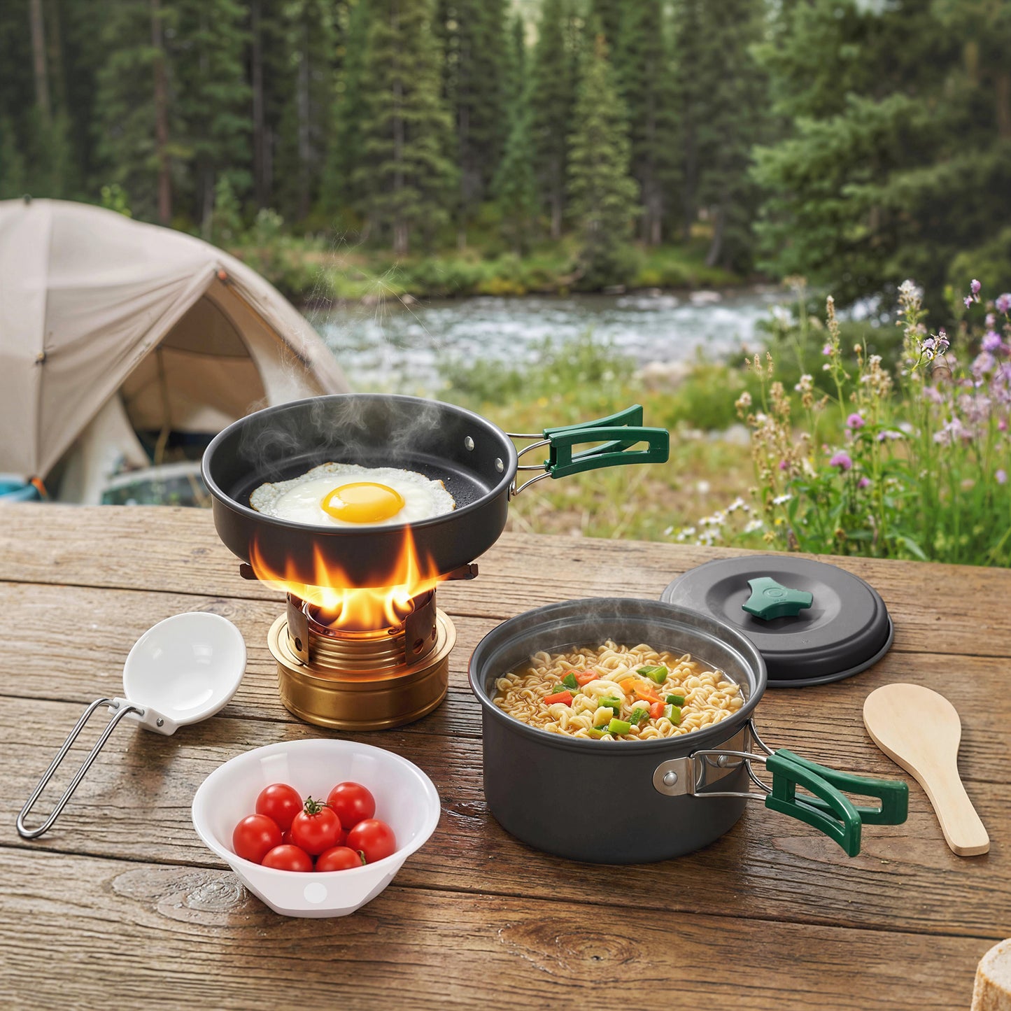 Camping Cookware Set, 8-Piece Ultralight Camping Cooking Kit Grey