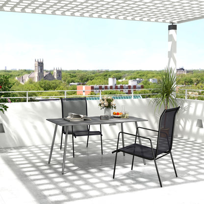Garden Table for 6 Person with Slat Top, Steel Frame, Grey