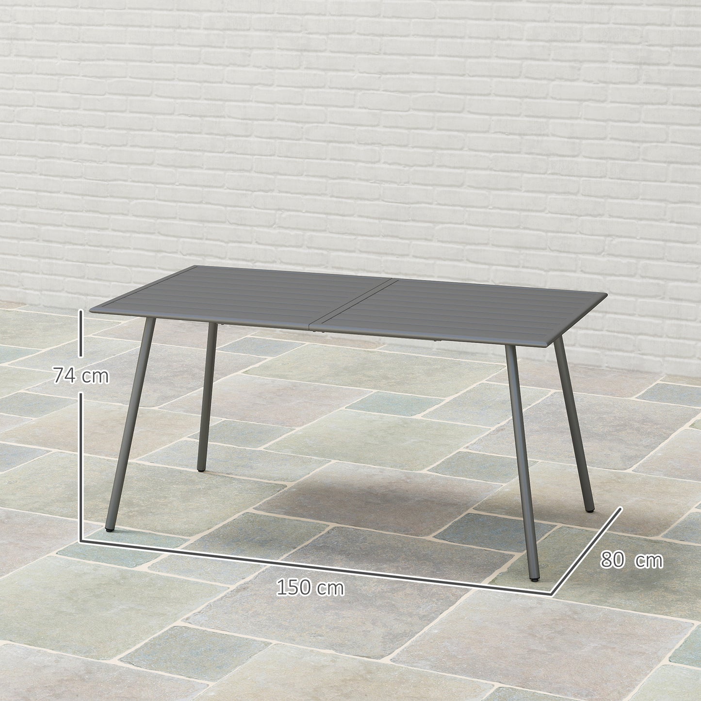 Garden Table for 6 Person with Slat Top, Steel Frame, Grey