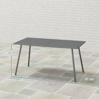 Garden Table for 6 Person with Slat Top, Steel Frame, Grey