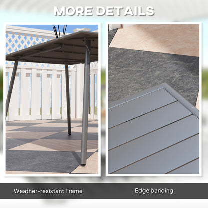 Garden Table for 6 Person with Slat Top, Steel Frame, Grey