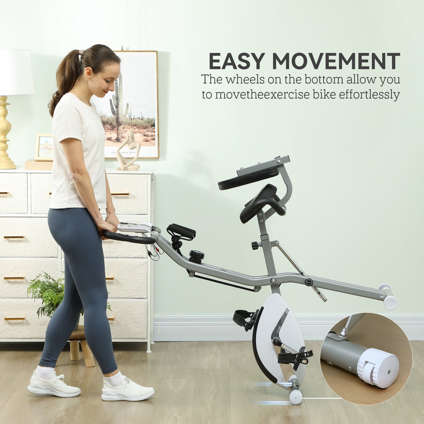 Folding Exercise Bike with Arm Bands and Hand Pulse Sensor, White