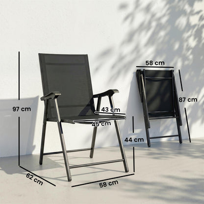 Folding Garden Chairs Set of 2 with High Back, Armrests, Black