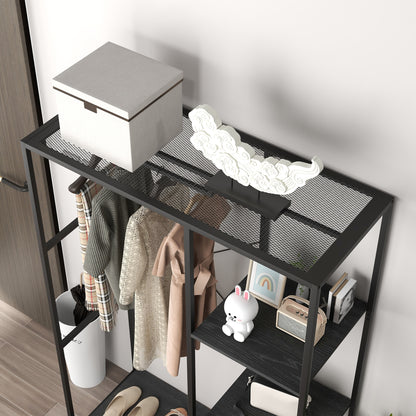 Coat Rack Stand with Hanging Rail and Storage Shelves for Hallway Black