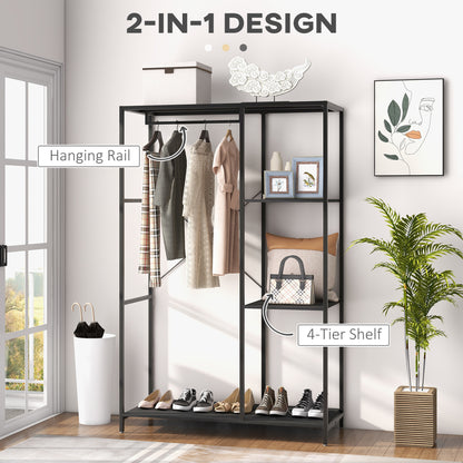 Coat Rack Stand with Hanging Rail and Storage Shelves for Hallway Black