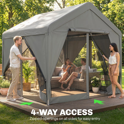 3 x 3 m Outdoor Patio Gazebo with Netting and Curtains, Dark Grey