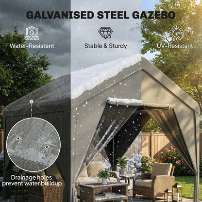 3 x 3 m Outdoor Patio Gazebo with Netting and Curtains, Dark Grey