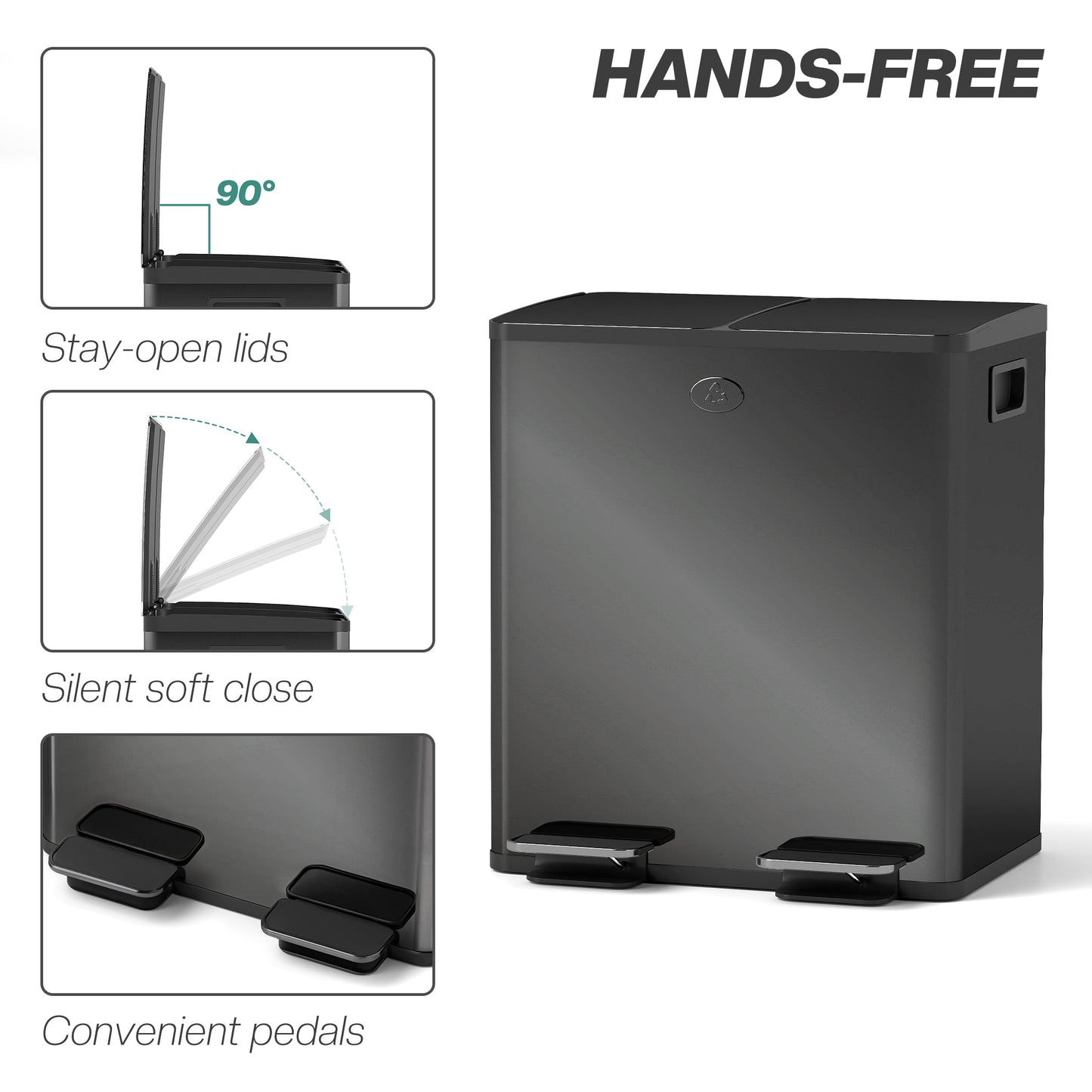 2 x 20L Dual Kitchen Bin Pedal Bin for Recycling and Waste, Black