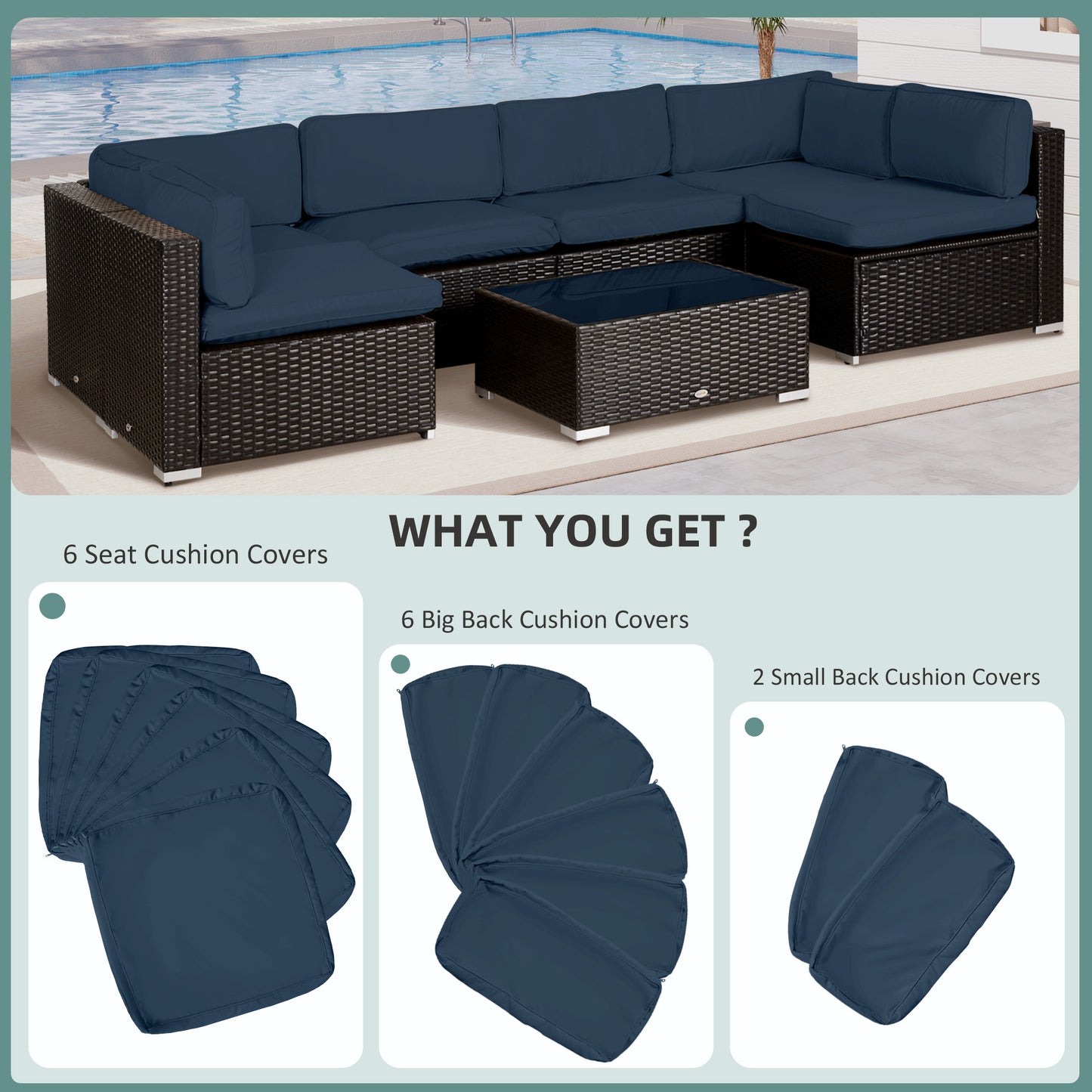 Garden Rattan Sofa Set Polyester Cover Replacement No Cushion Blue