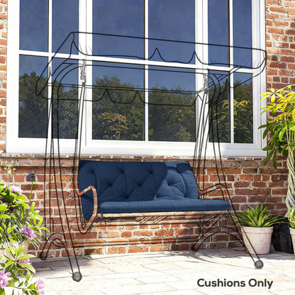 2 Seater Bench Pad, Chair Cushion with Back and Ties, Dark Blue
