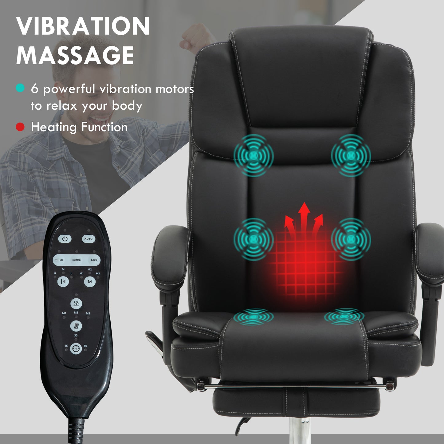 Massage Office Chair, PU Leather High Back Recliner, Black