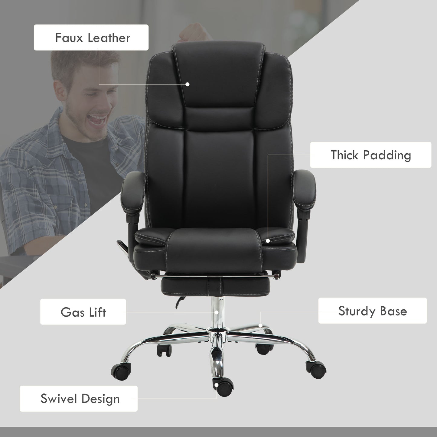 Massage Office Chair, PU Leather High Back Recliner, Black