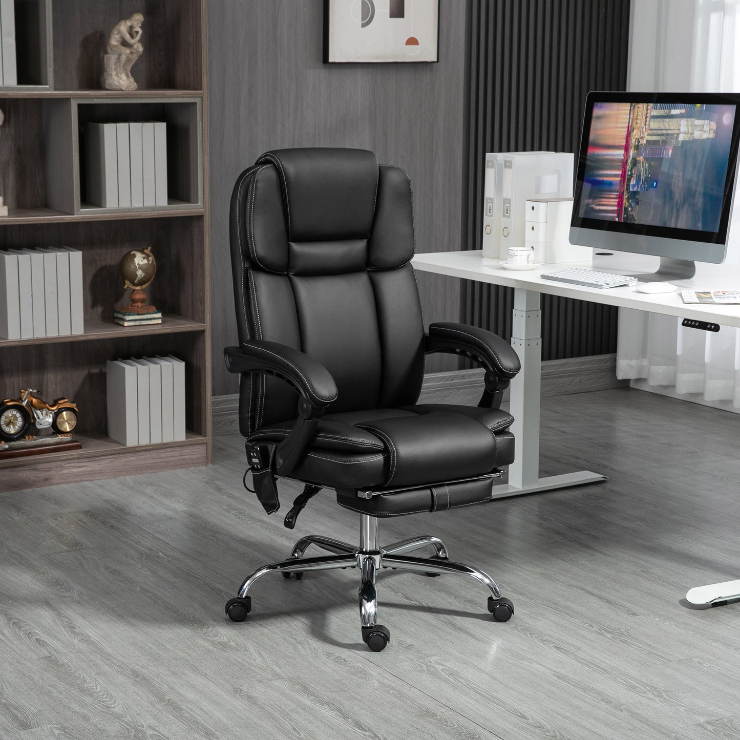 Massage Office Chair, PU Leather High Back Recliner, Black