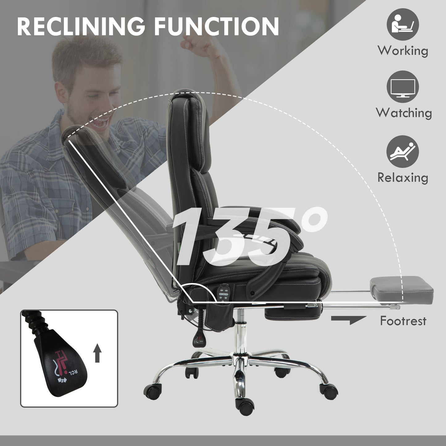 Massage Office Chair, PU Leather High Back Recliner, Black